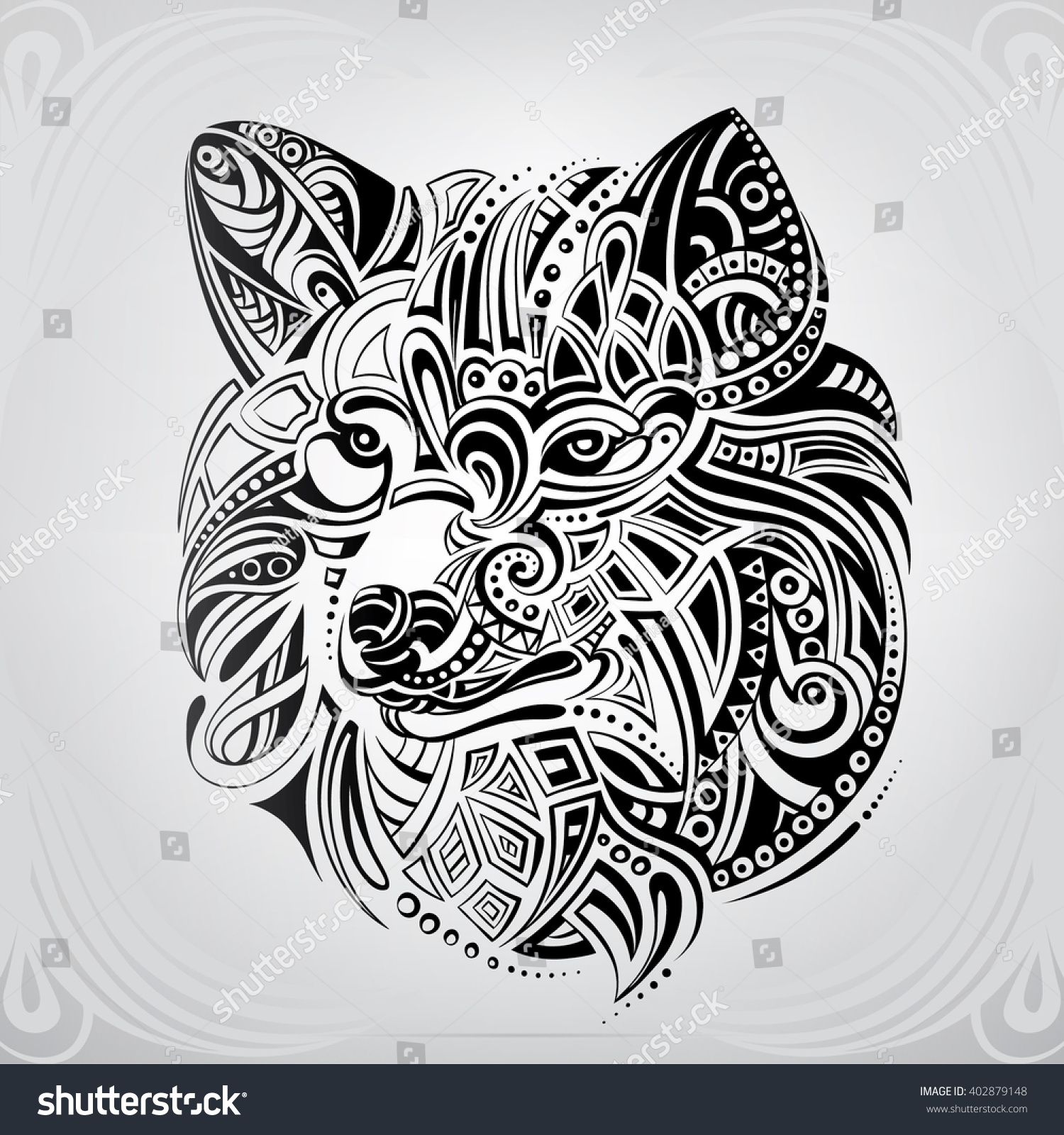 SVG of Silhouette of the head of a wolf in an ornament svg