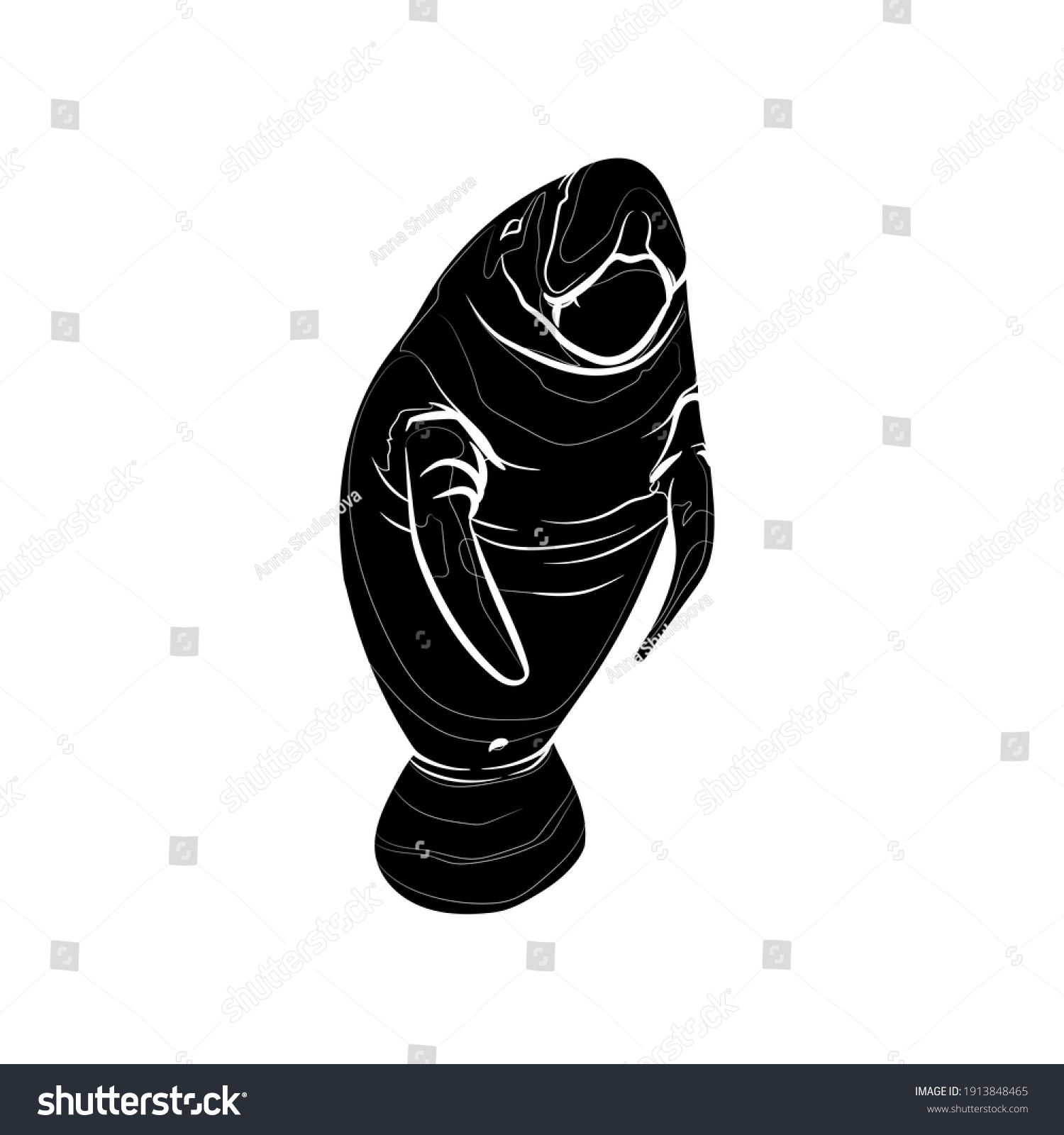 SVG of Silhouette of the manatee. Black and white illustration. Vector. svg