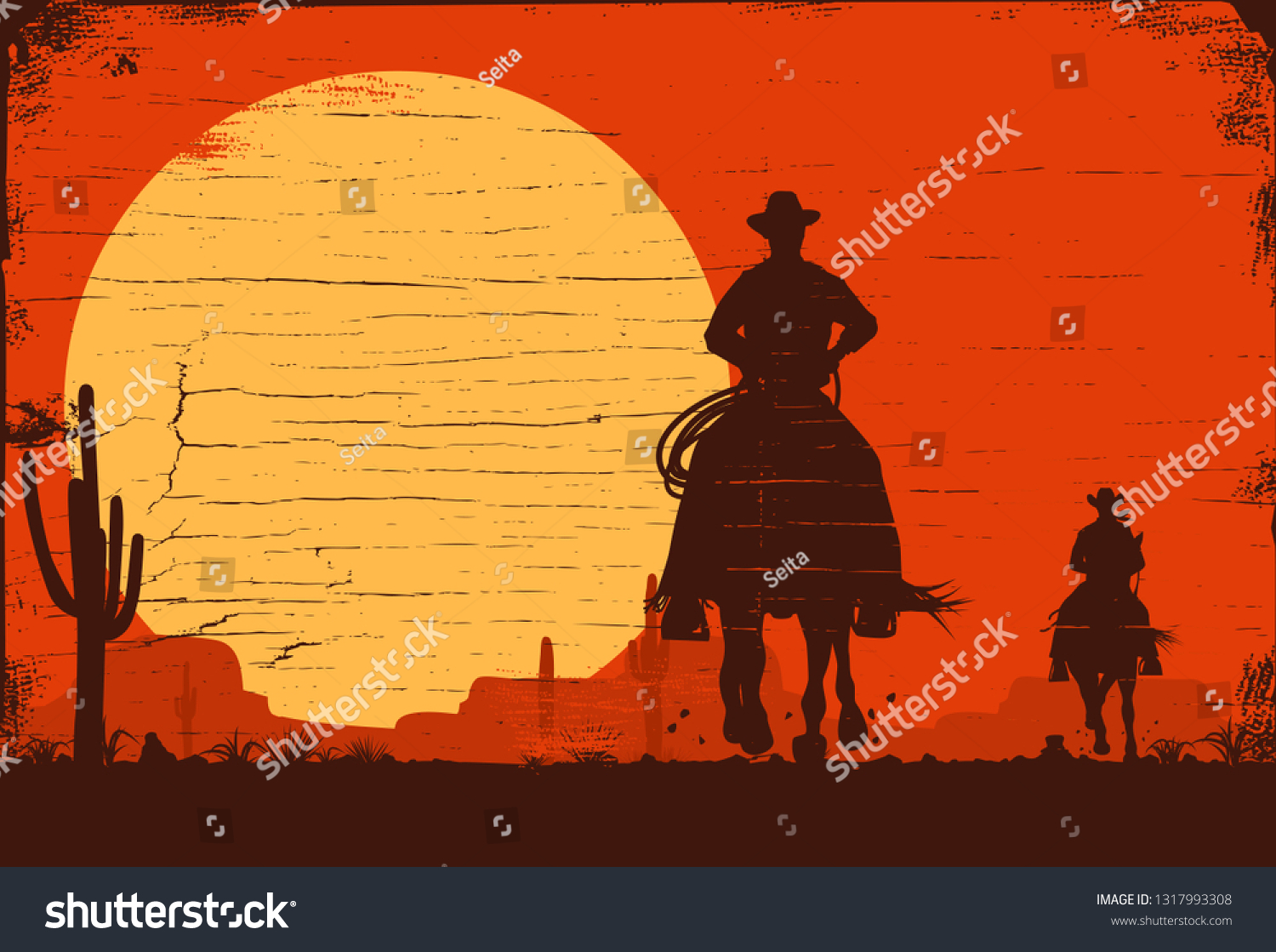 Silhouette Three Cowboys Riding Horses On Stock Vector (Royalty Free ...