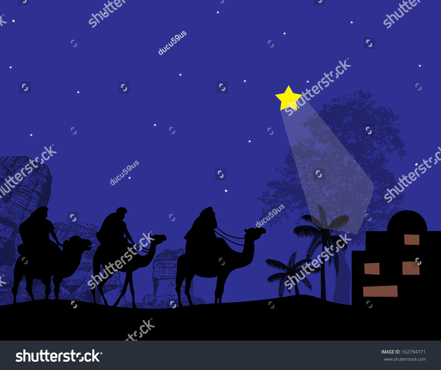 Silhouette Three Kings Shining Star Bethlehem Stock Vector 162794771 ...