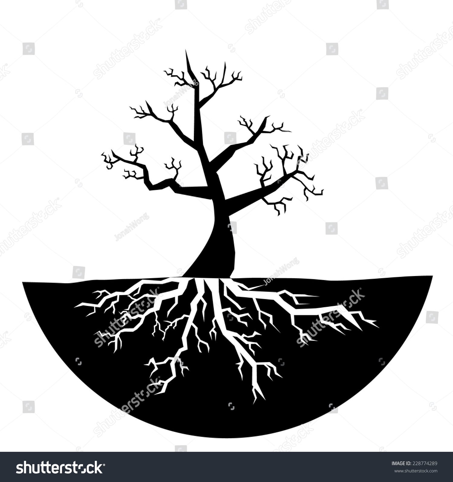 Silhouette Tree No Leaves Showing Roots Stock Vector 228774289