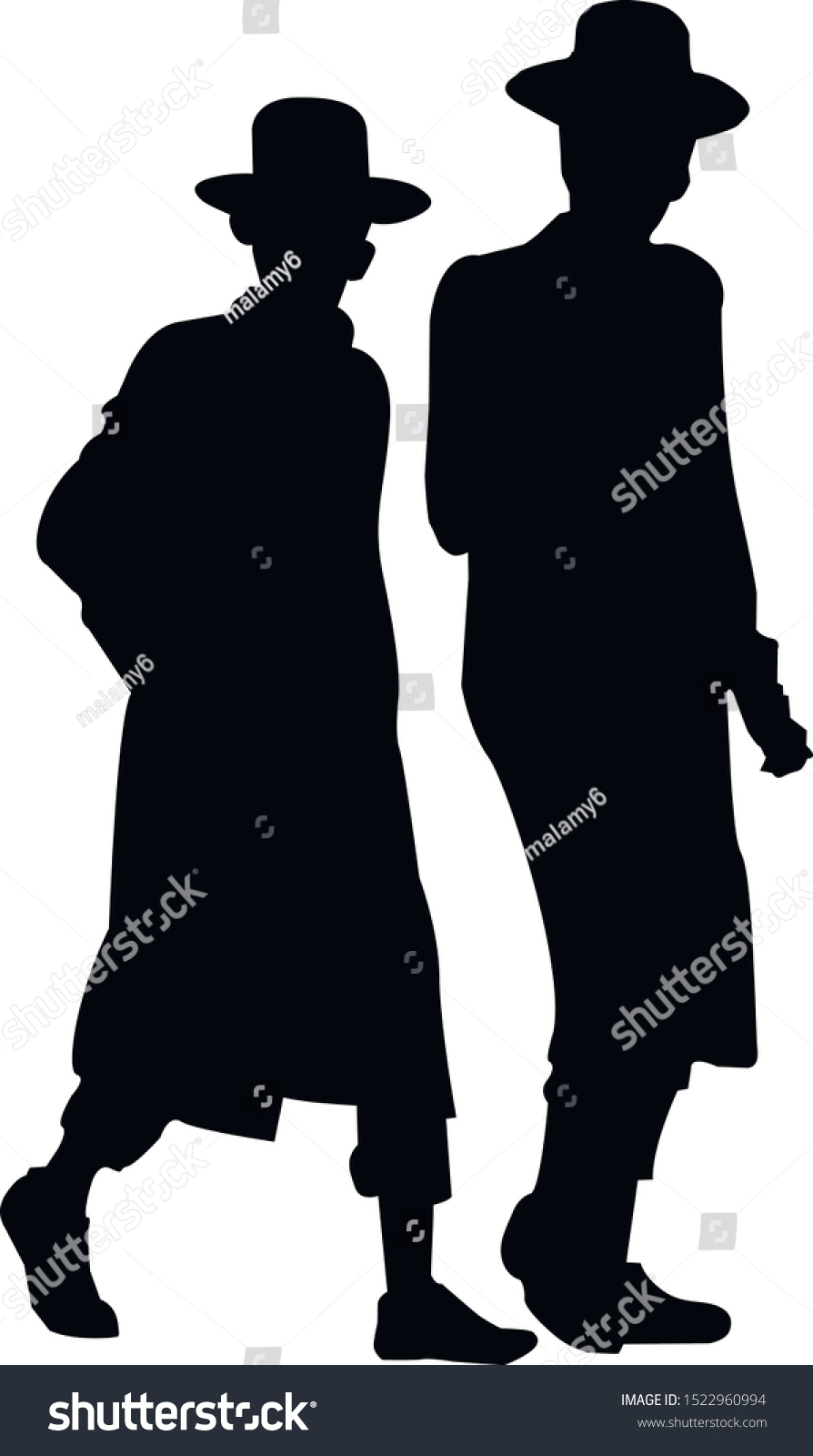 Silhouette Two Hasidic Jews Walking Religious Stock Vector (Royalty ...