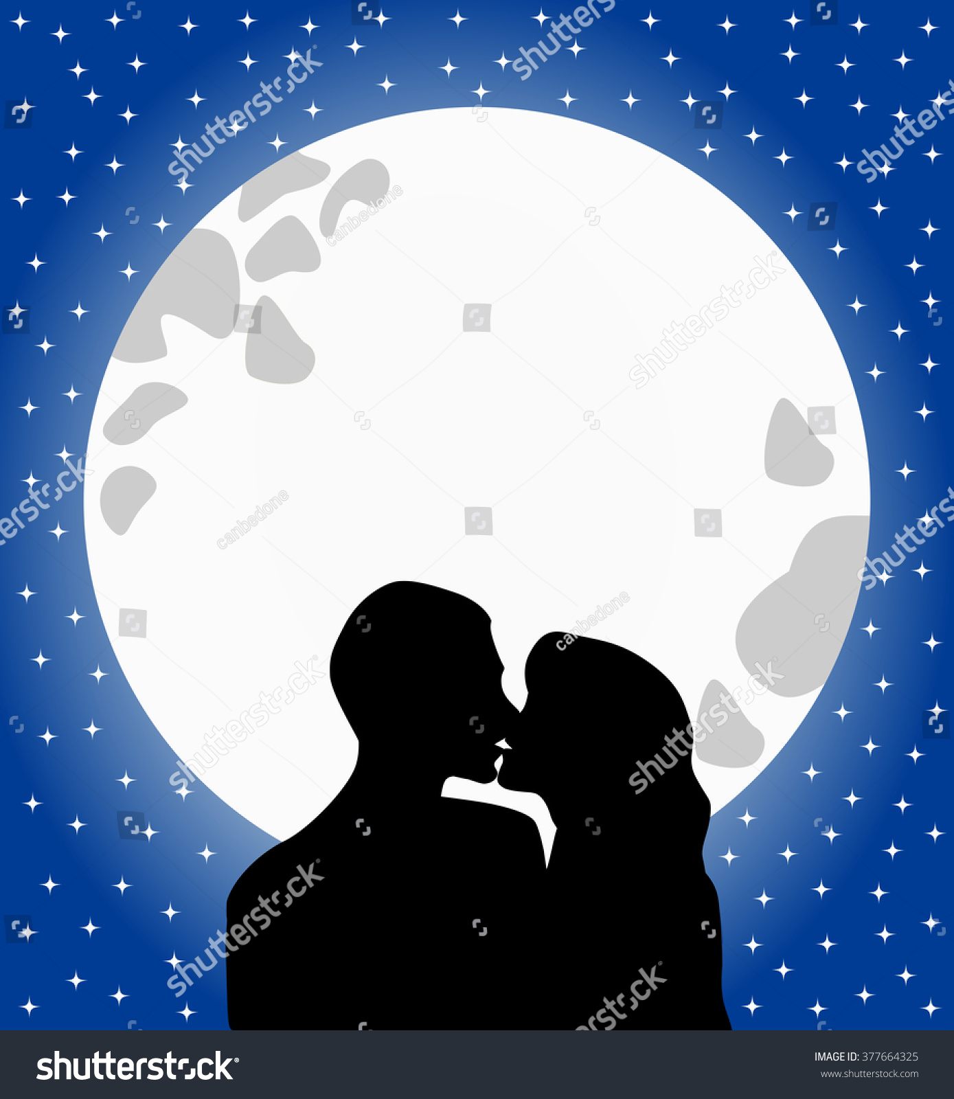 Silhouette Two Lovers Kissing Against Full Stock Vector 377664325 ...