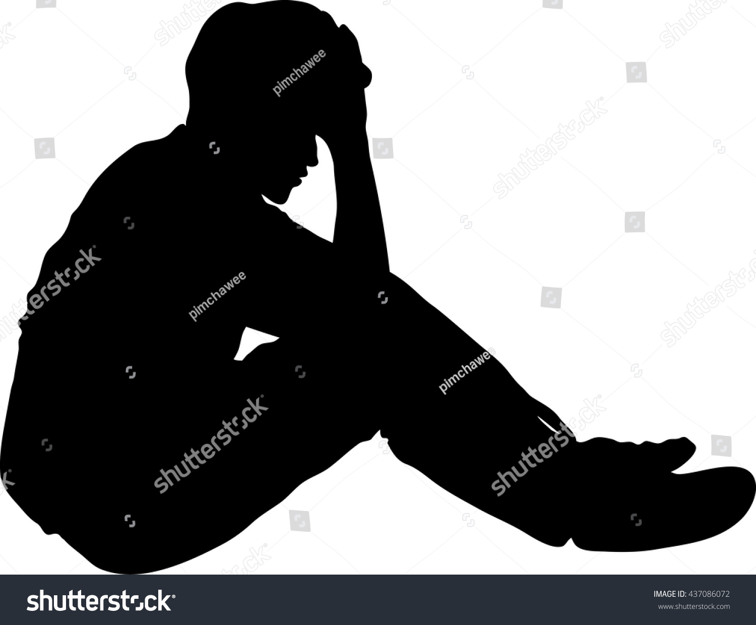 Silhouette Very Sad Young Man Sitting Stock Vector 437086072 - Shutterstock