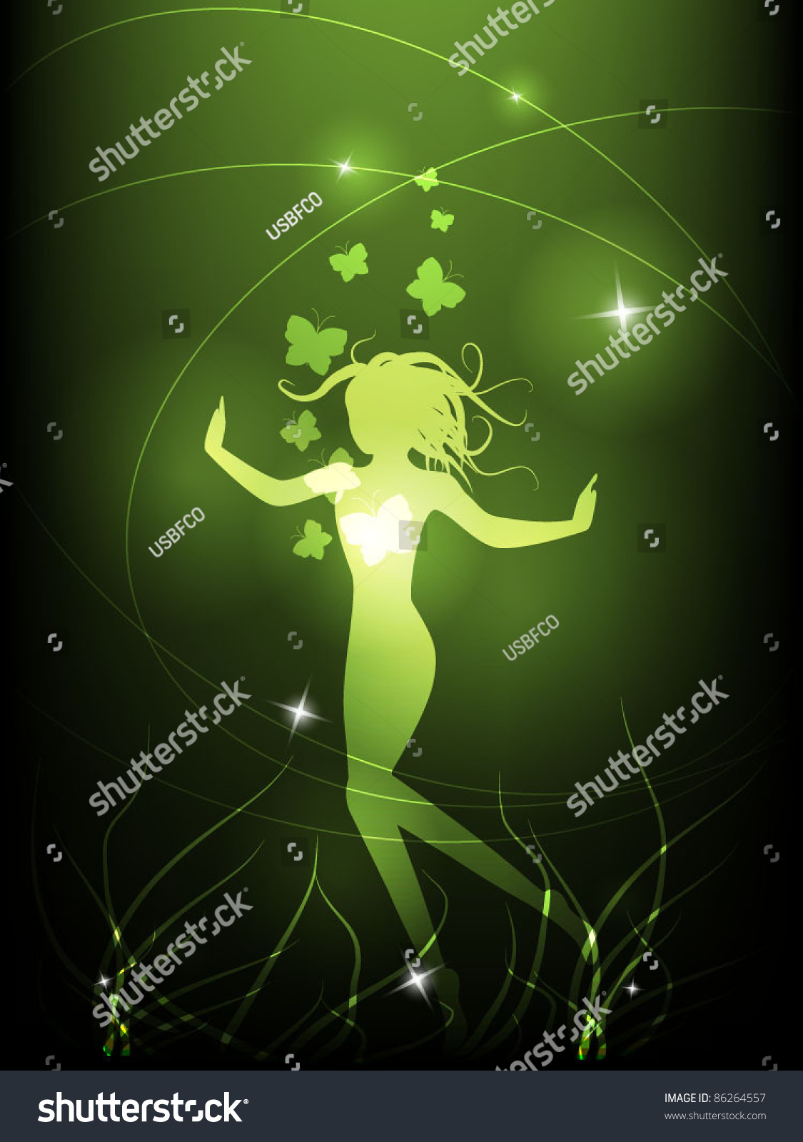 Silhouette Woman Butterflies Stock Vector Royalty Free 86264557