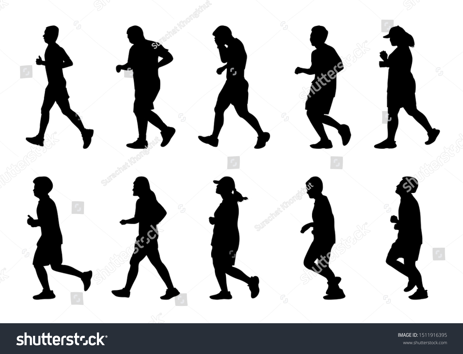 Silhouette People Running On White Background Stock Vector (Royalty