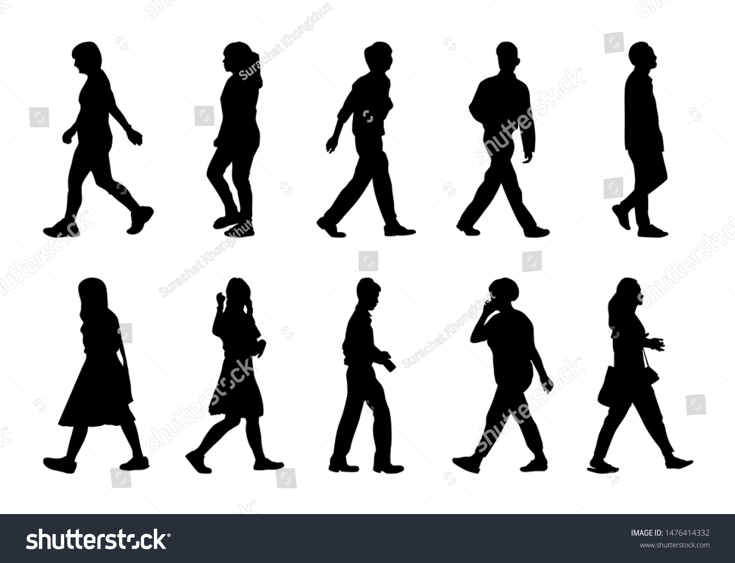 Silhouette People Walking Vector Set Black Stock Vector (Royalty Free ...