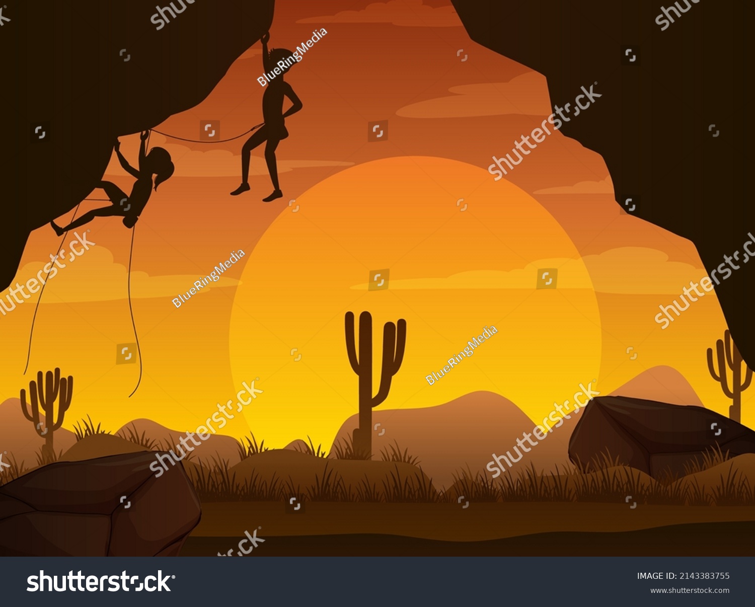 Silhouette Rock Climbing Background Illustration Stock Vector (Royalty ...