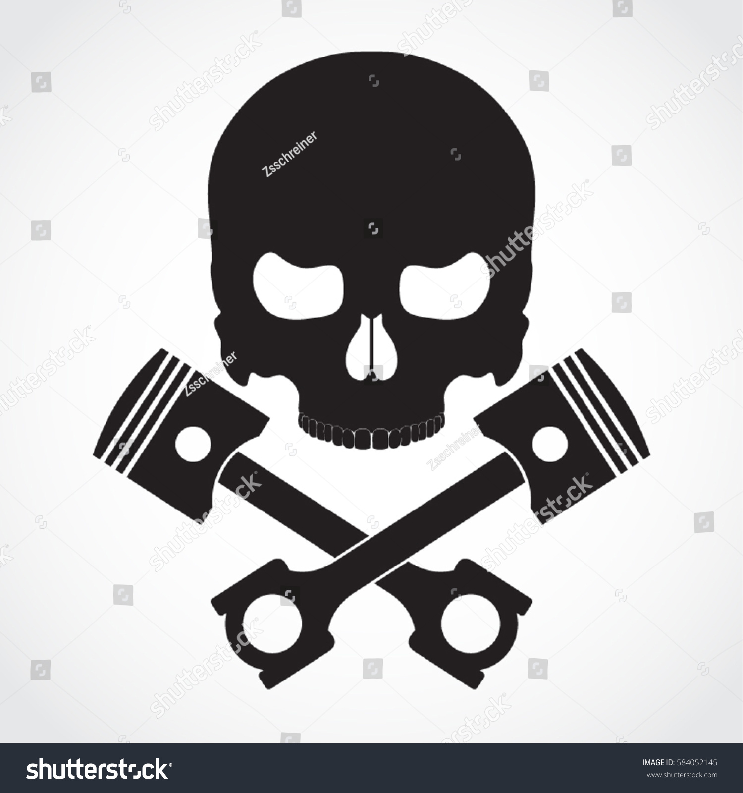 Silhouette Skull Crossed Pistons Stock Vector Royalty Free 584052145