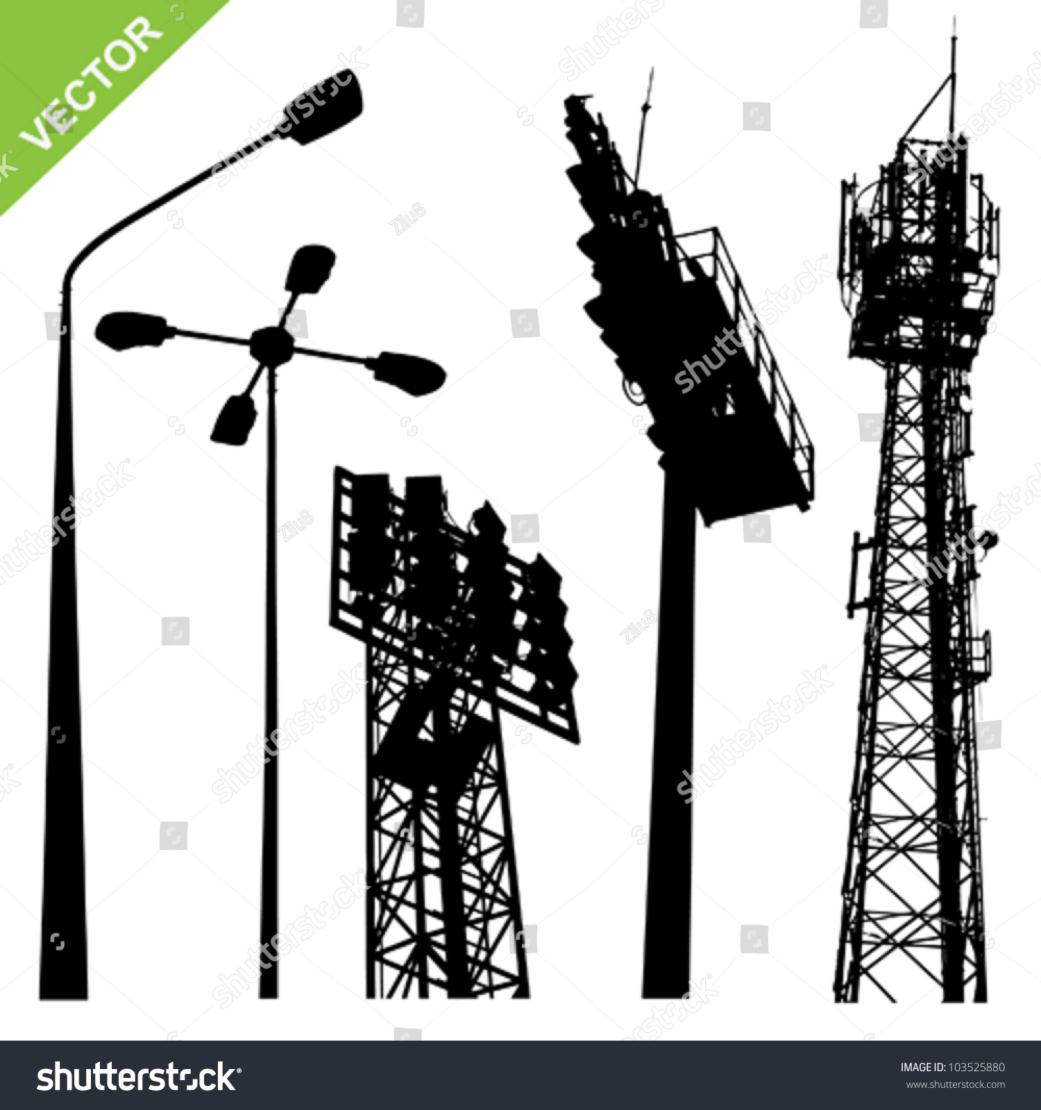 Silhouette Street Lamp Sport Light Stadium Stock Vector (Royalty Free ...