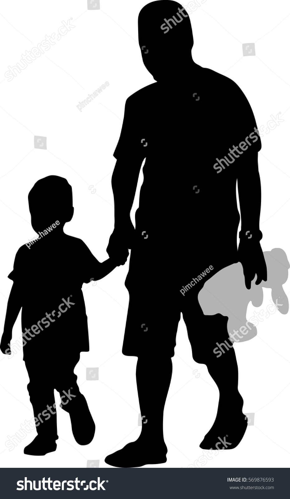 Silhouette Vector Drawing Parents Child Walking Stock Vector (Royalty ...