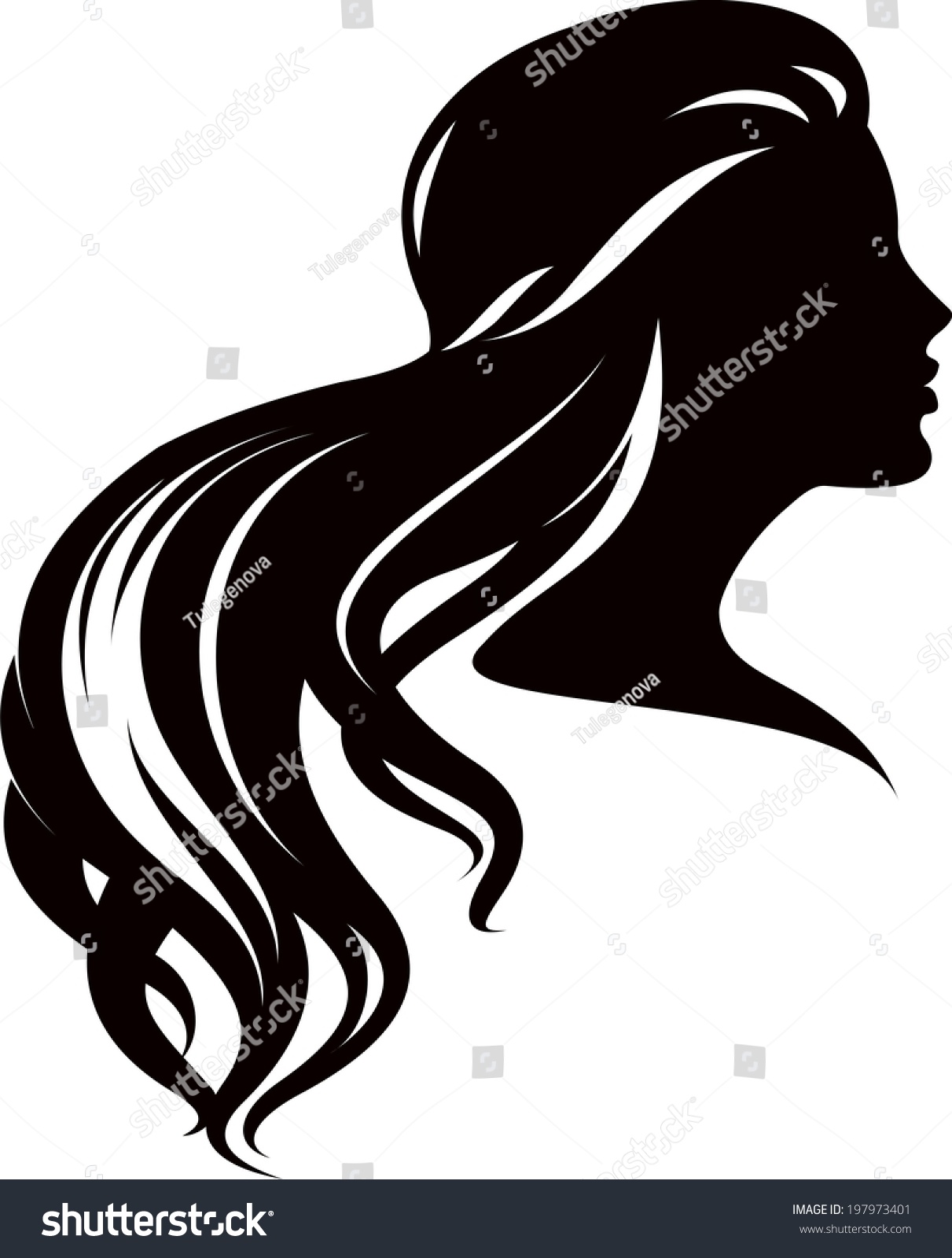 Silhouette Women Long Hair Stock Vector 197973401 - Shutterstock