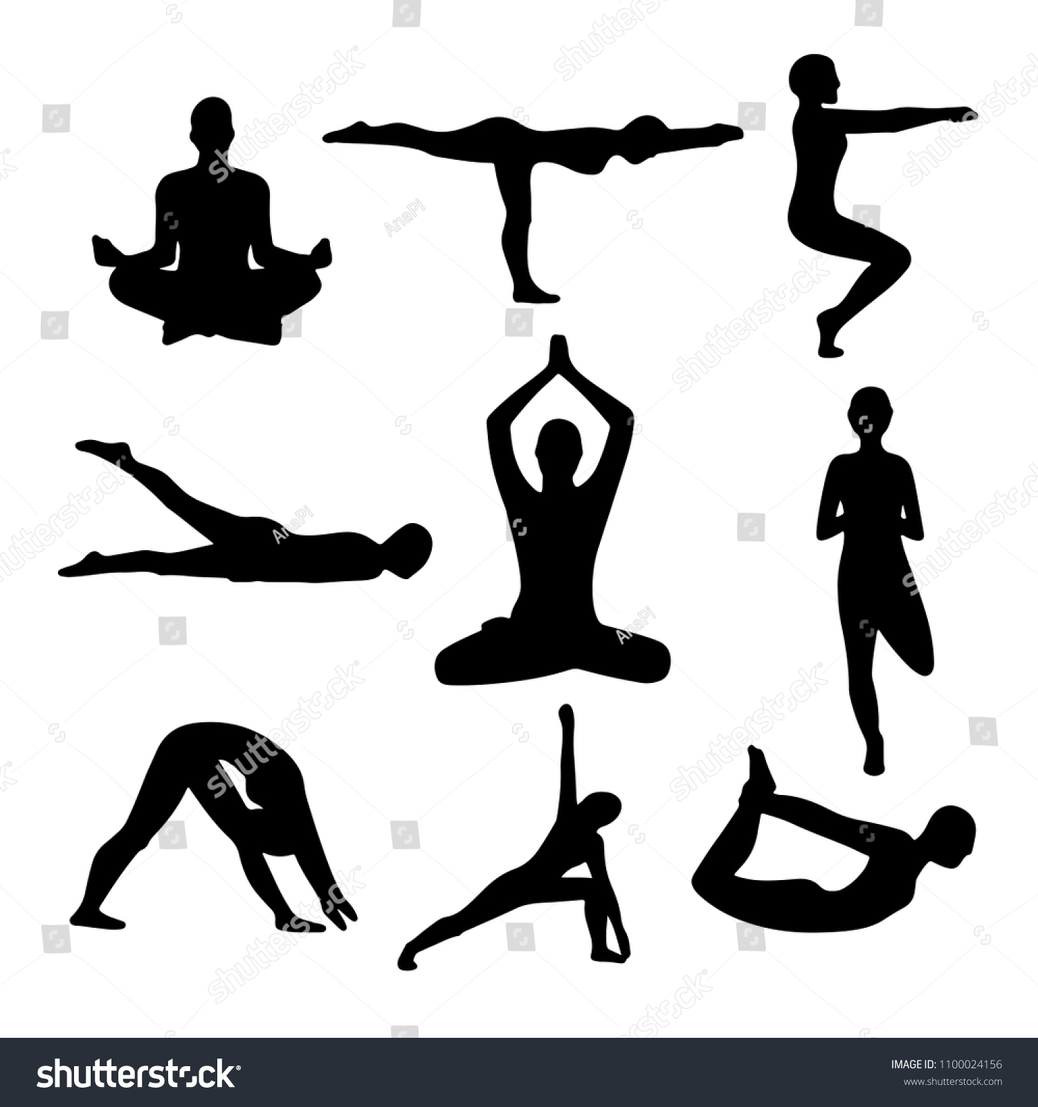 Silhouette Yoga Poses Stock Vector (Royalty Free) 1100024156 | Shutterstock