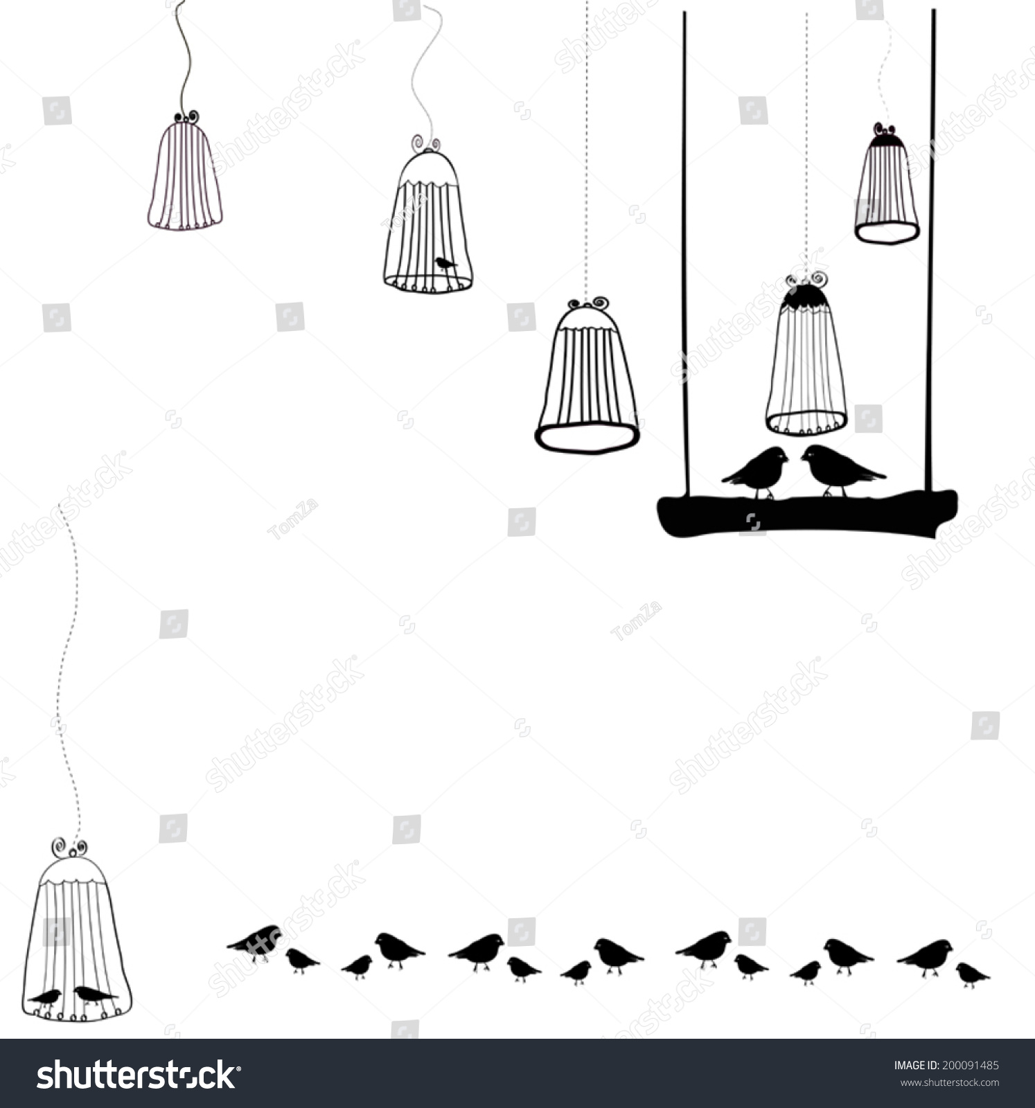 Silhouettes Birdcage Vector Stock Vector Royalty Free 200091485   Stock Vector Silhouettes Birdcage Vector 200091485 