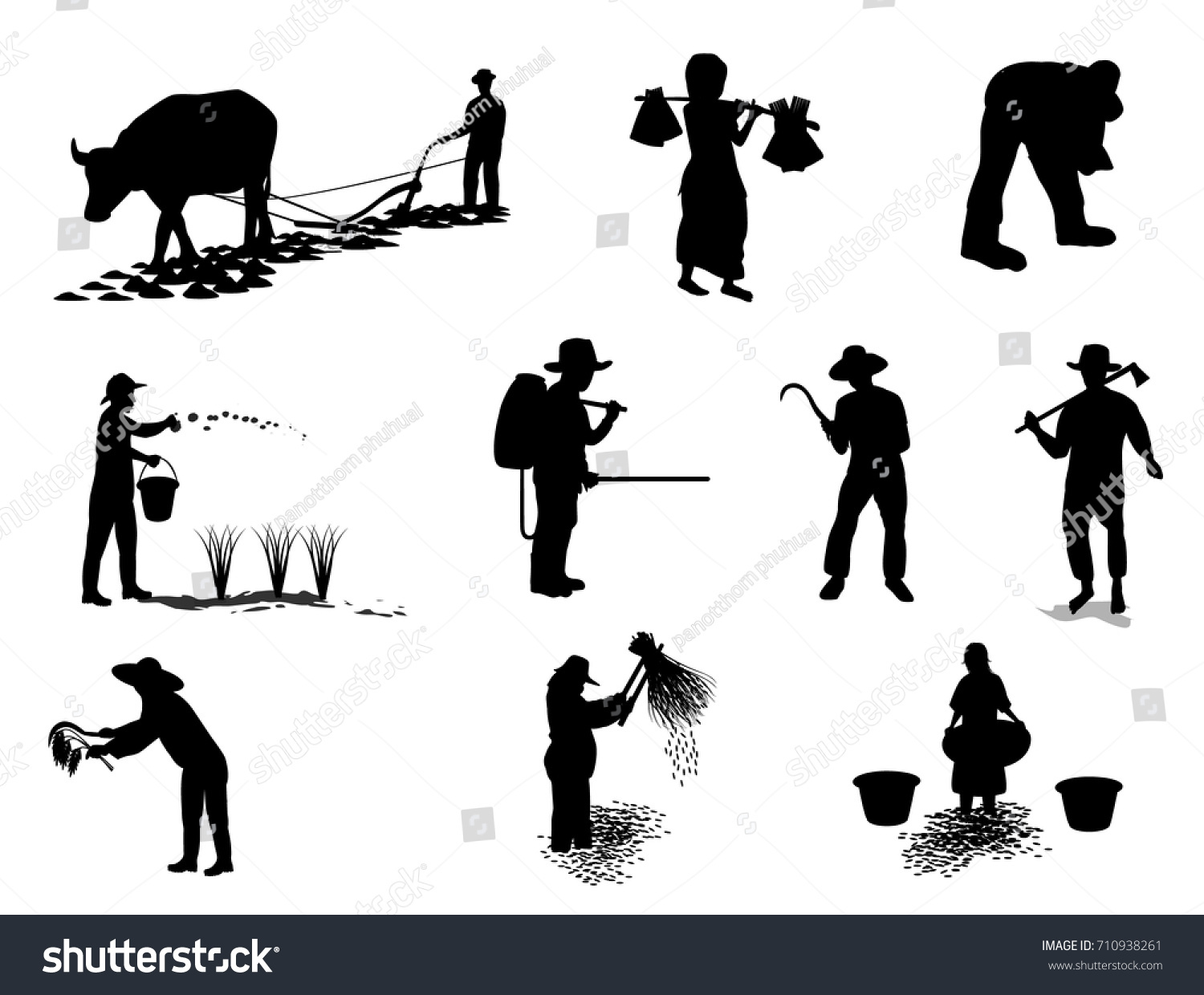 Silhouettes Farmer Cartoon Shape Vector Design Stock Vector (Royalty ...
