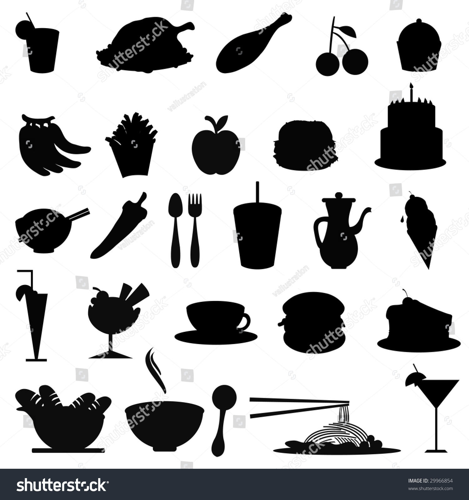 Silhouettes Food Icons Stock Vector 29966854 Shutterstock