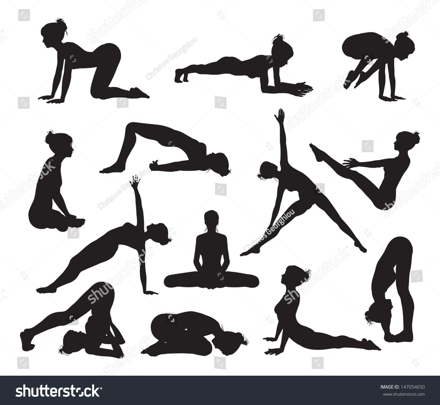 SVG of Silhouettes of a woman doing yoga exercises. High quality and high detail svg