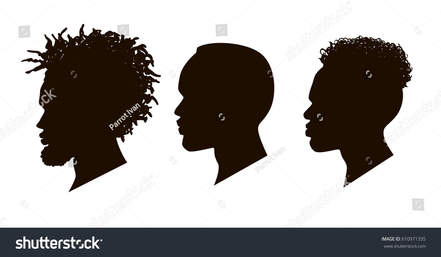 SVG of Silhouettes of African American. Men profile silhouettes.The contour of hair. svg