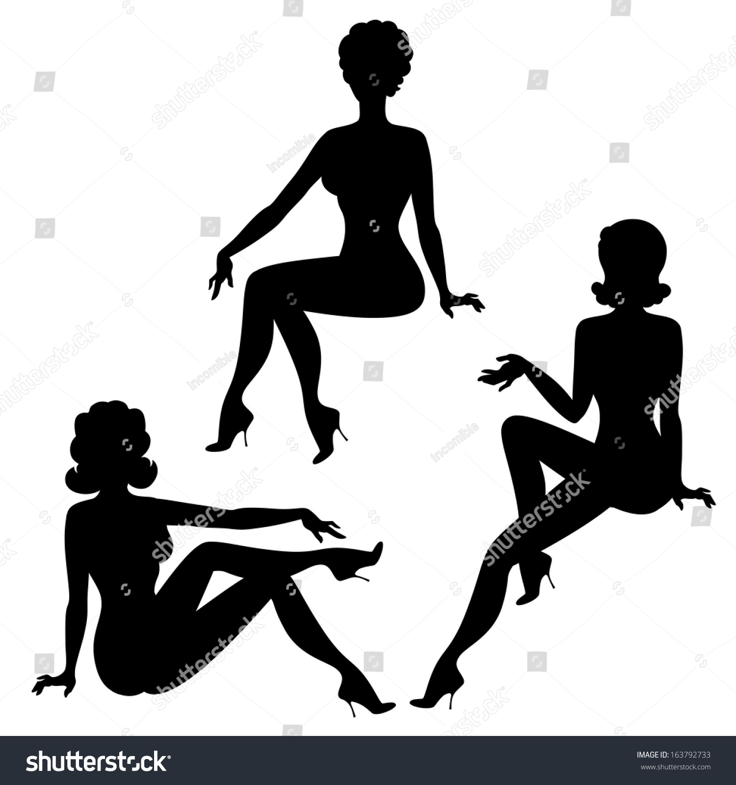 SVG of Silhouettes of beautiful pin up girls 1950s style. svg