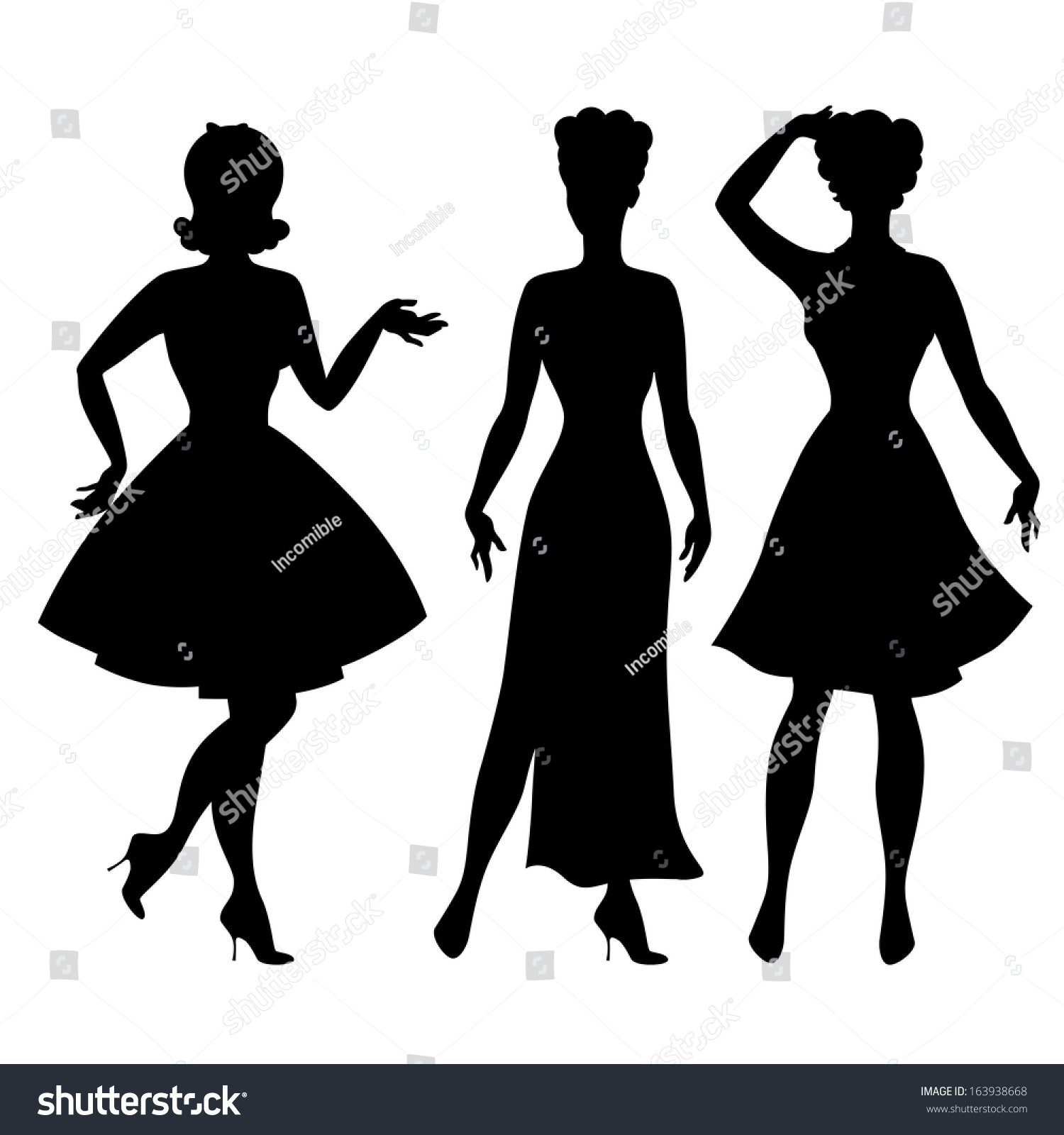SVG of Silhouettes of beautiful pin up girls 1950s style. svg