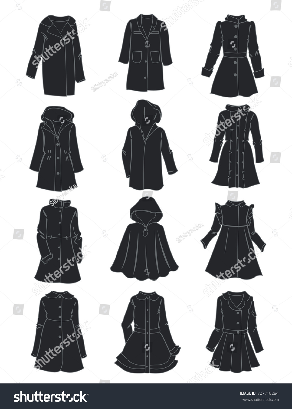 Silhouettes Coats Little Girls Isolated On Stock Vector (Royalty Free ...