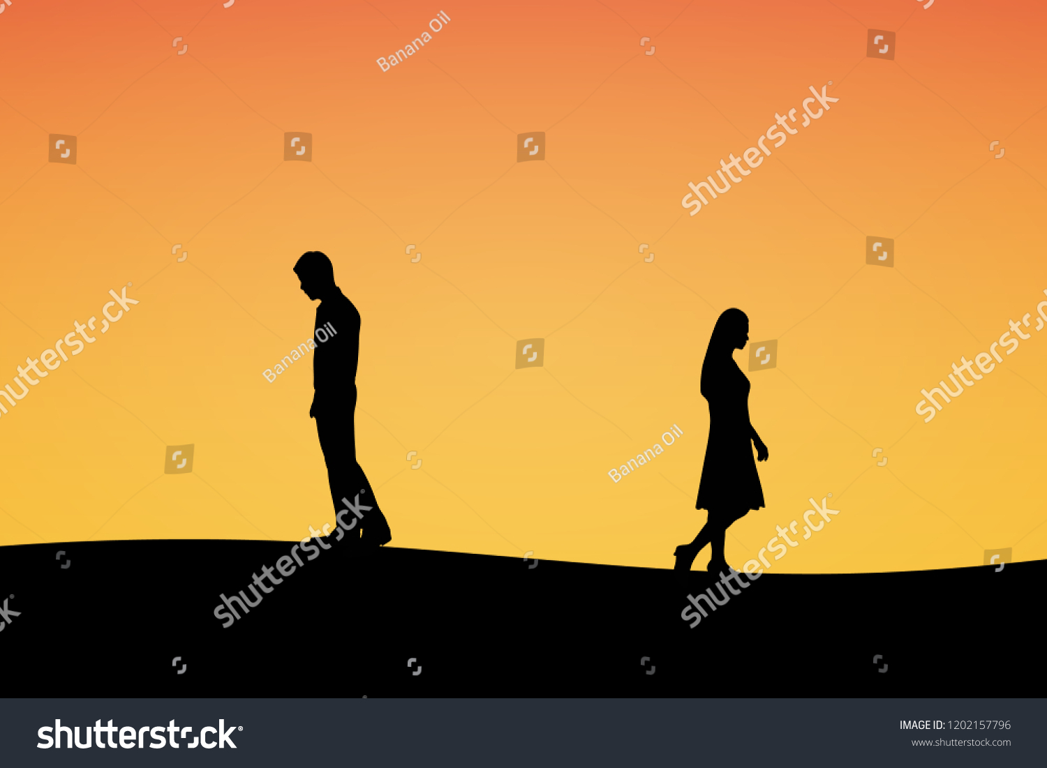 Silhouettes Couple Man Woman Broken Heart Vector Có Sẵn Miễn Phí Bản Quyền 1202157796