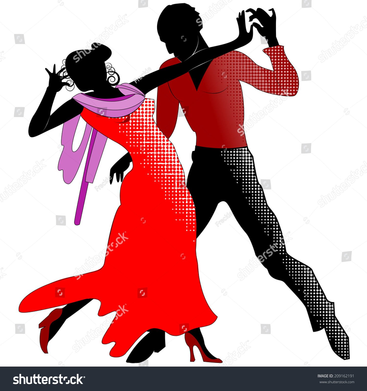 Silhouettes Couples Red Ballroom Dancing Tango Stock Vector 209162191 ...