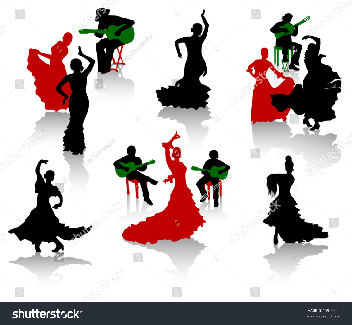 Silhouettes Of Flamenco. Dancers And Guitarists. Stock Vector ...