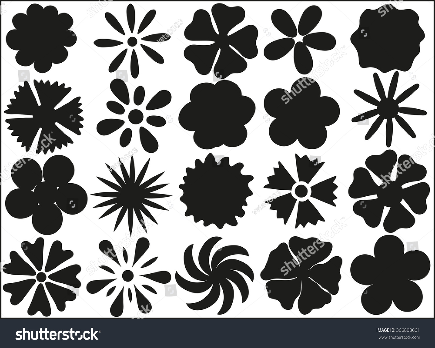 Silhouettes Flowers On White Background Vector Stock Vector 366808661 ...