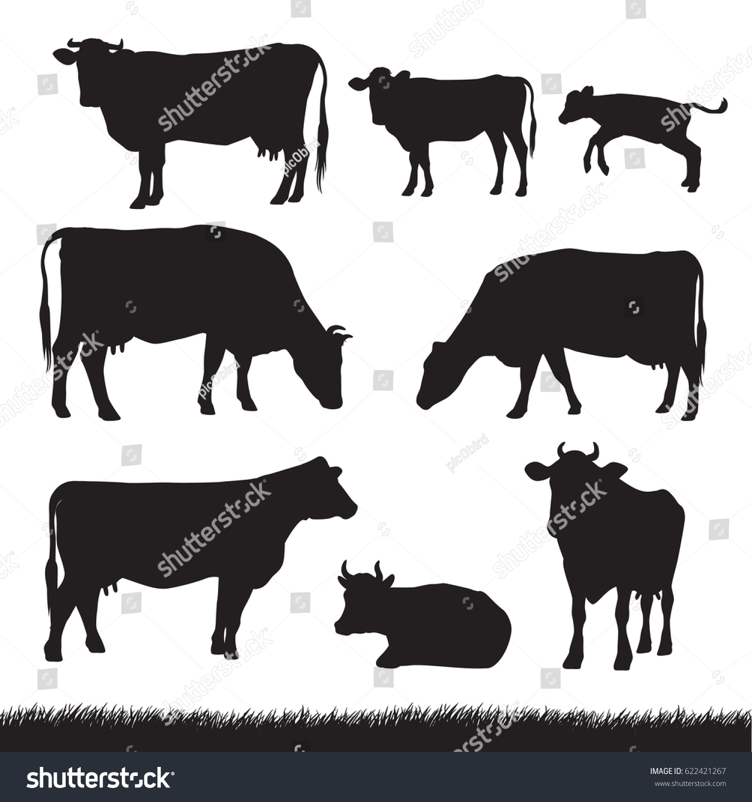 Download Silhouettes Grass Caws Baby Cows Different Stock Vector ...