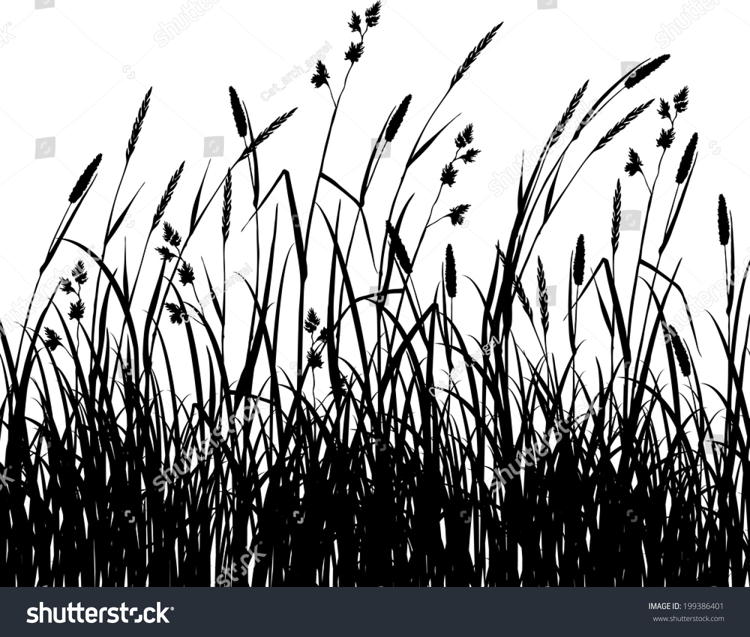 Silhouettes Of Grass, Hand Drawn Vector Illustration - 199386401 ...