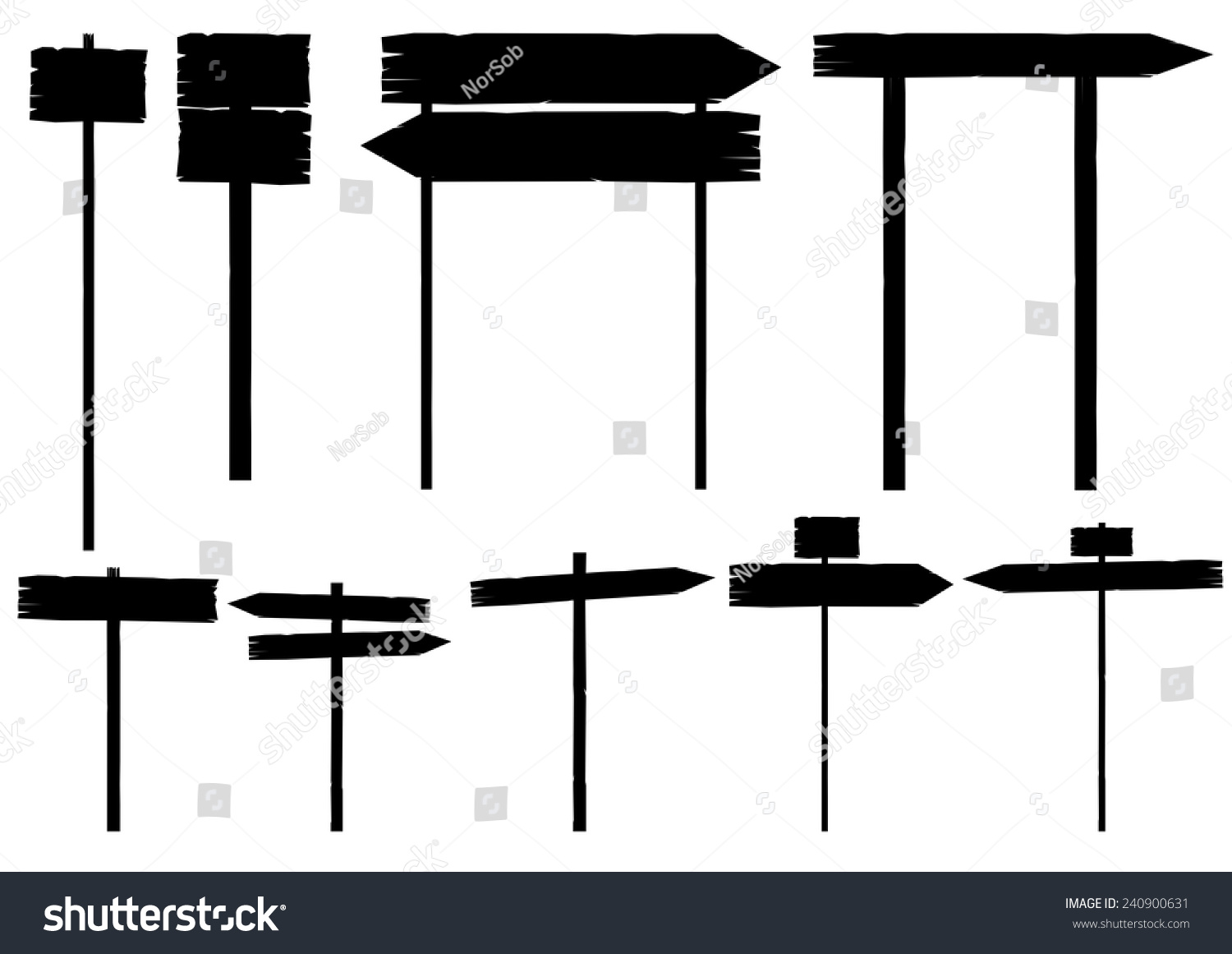 Silhouettes Old Road Signs Plenty Space Stock Vector (Royalty Free ...