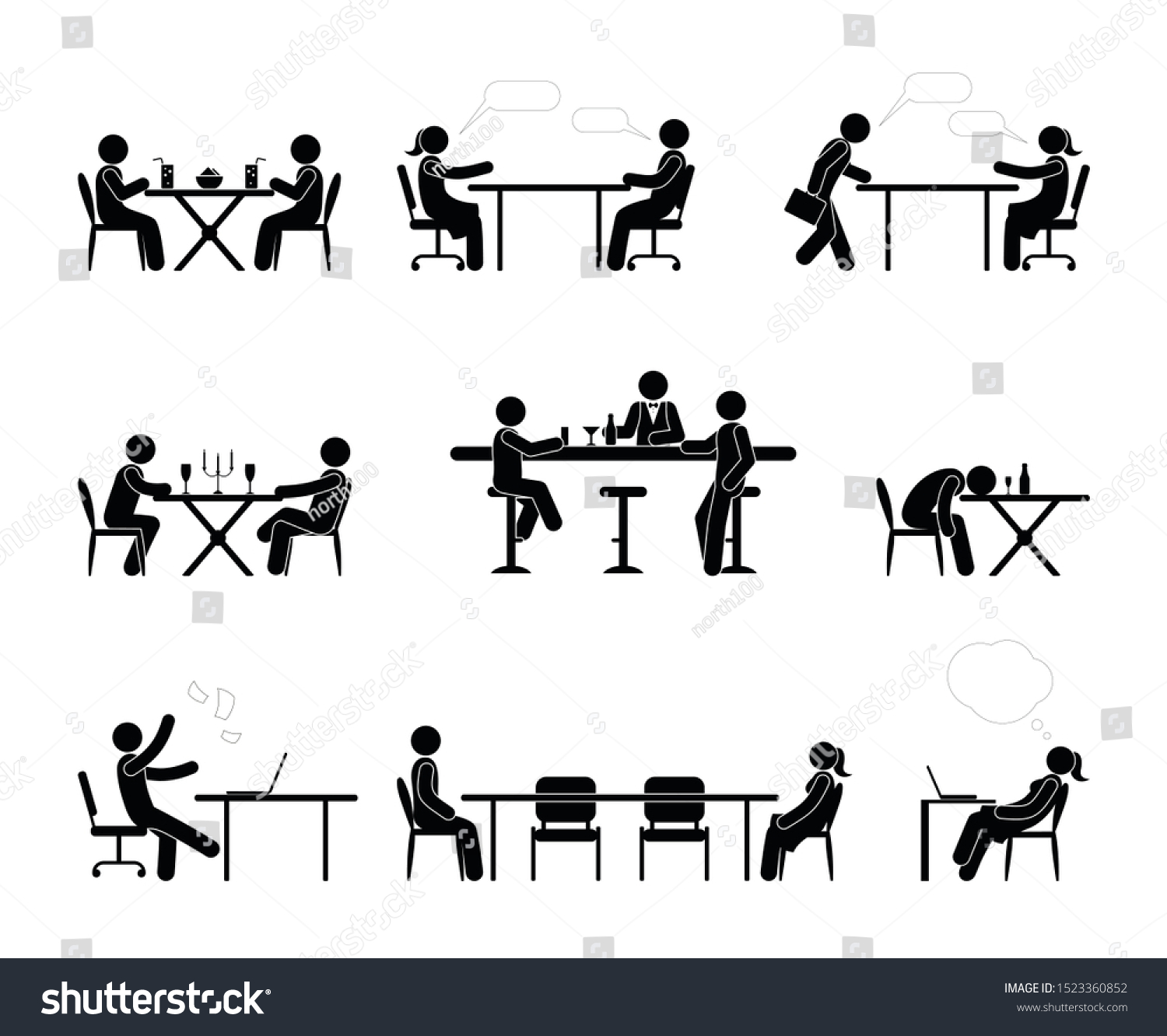 Silhouettes People Sitting Table Various Social Stock Vector Royalty Free 1523360852 0489