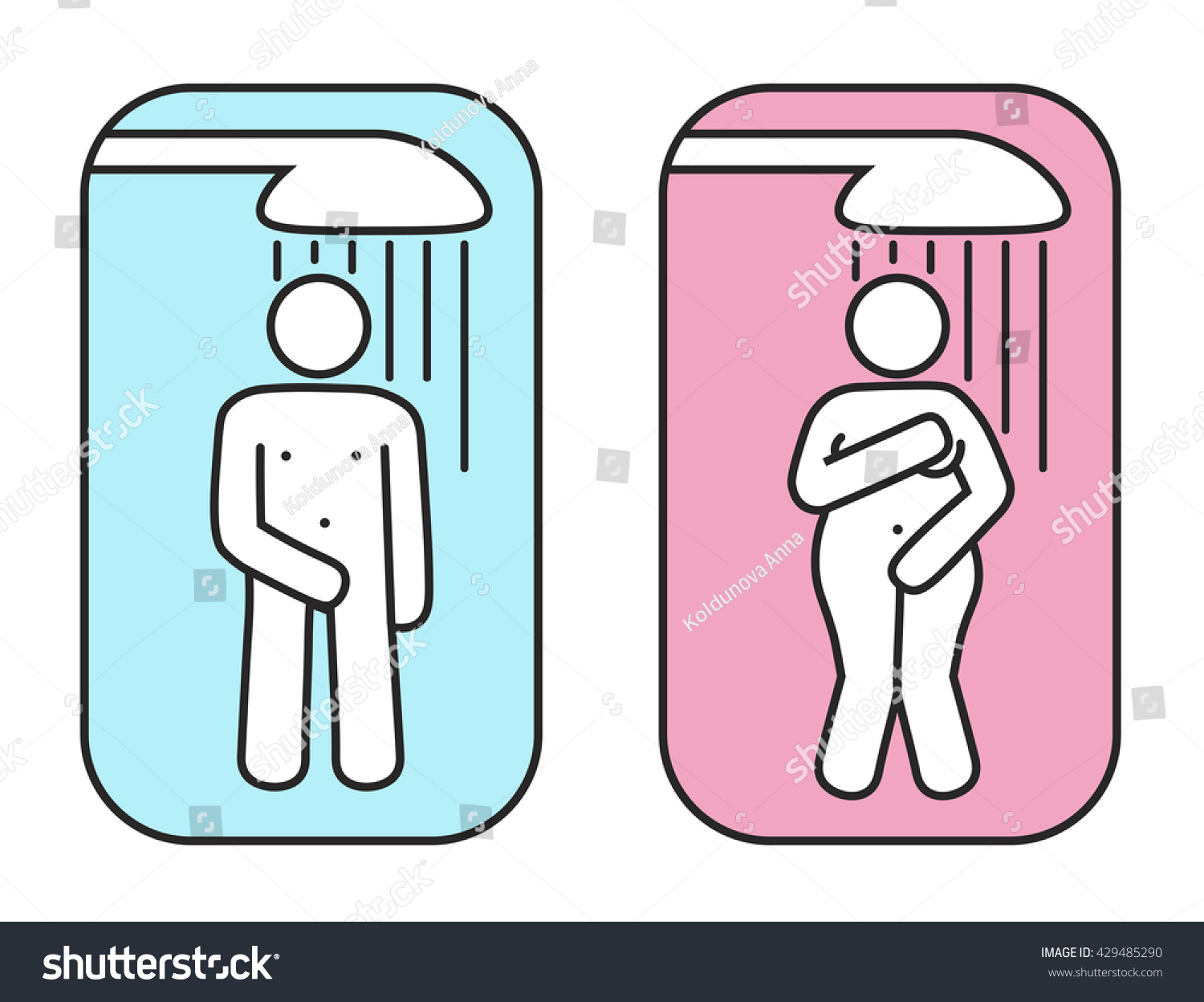 Silhouettes People Taking Shower Symbol Interior Image Vectorielle De