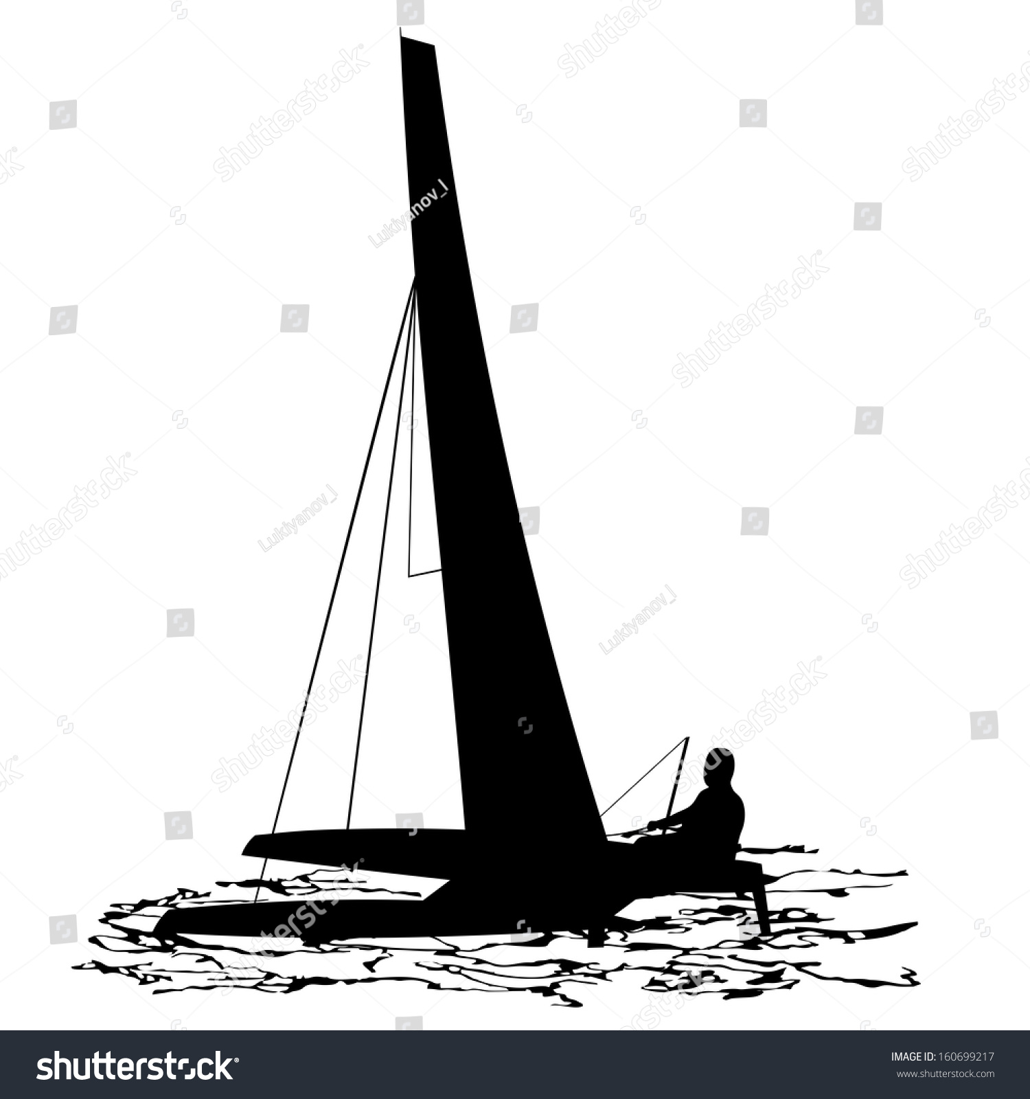 Silhouettes Of Sailing Catamaran. Vector Illustration - 160699217 ...