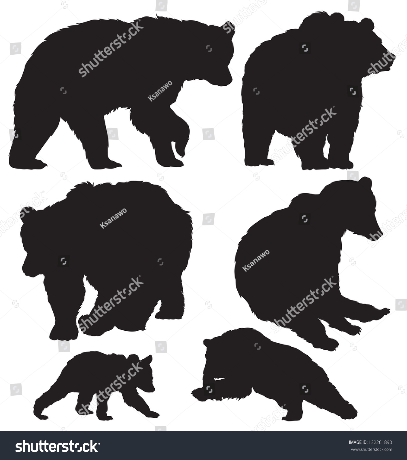 Silhouettes Bears Vector Set Stock Vector 132261890 - Shutterstock