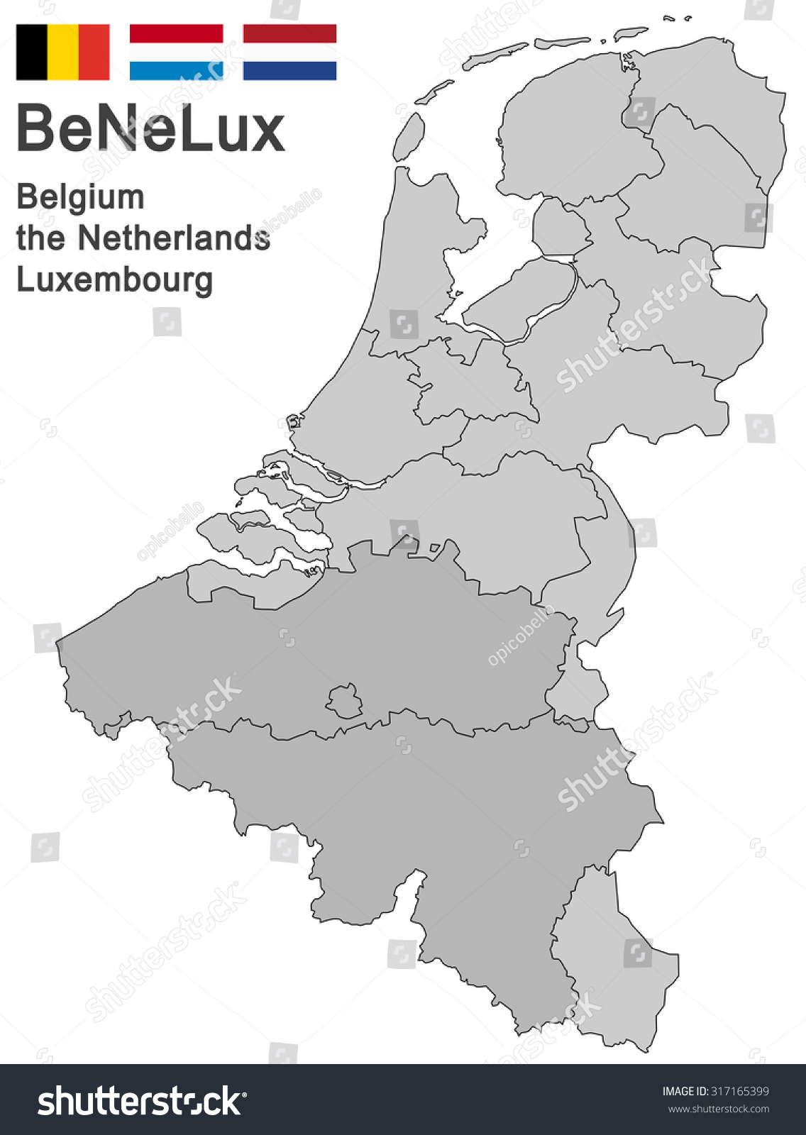 Silhouettes Netherlands Luxembourg Belgium Stockvector