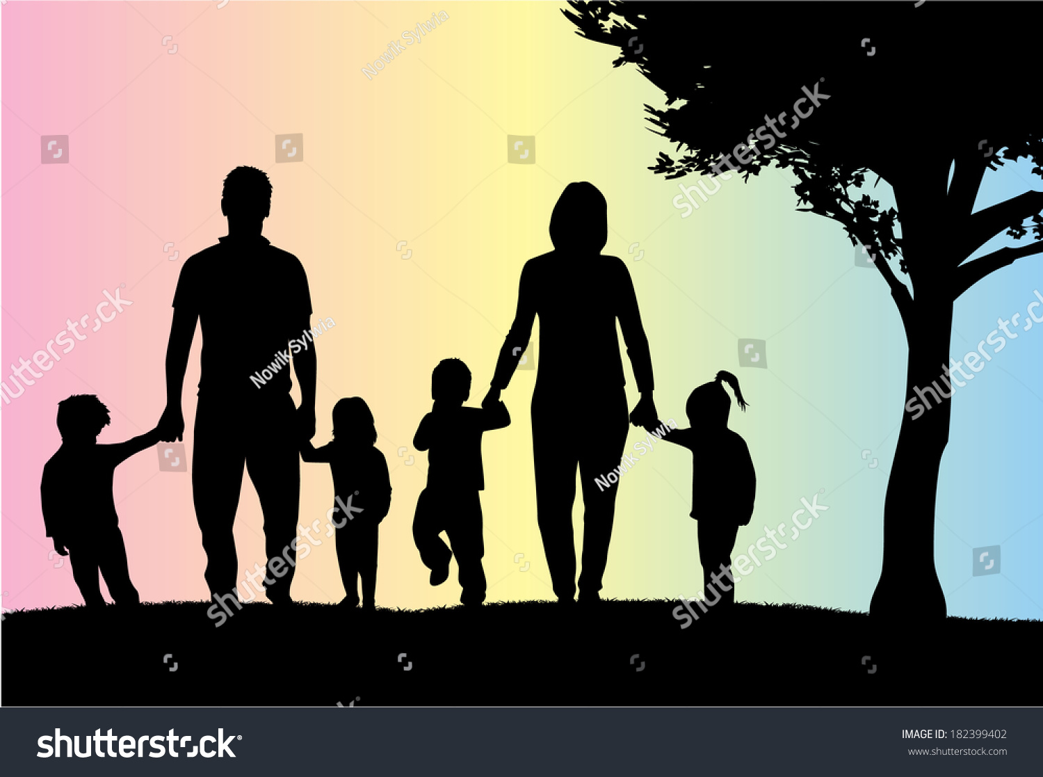 Silhouettes Parents Children Stock Vector 182399402 - Shutterstock