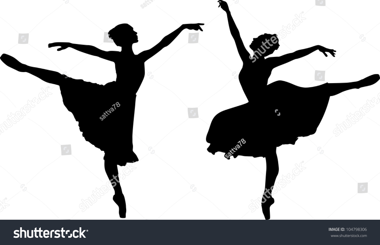 Silhouettes Of Two Ballerinas Stock Vector Illustration 104798306 ...