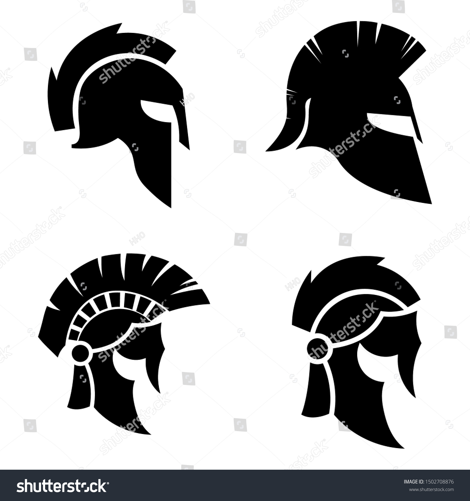 Silhouettes Spartan Helmet Isolated Background Vector Stock Vector ...