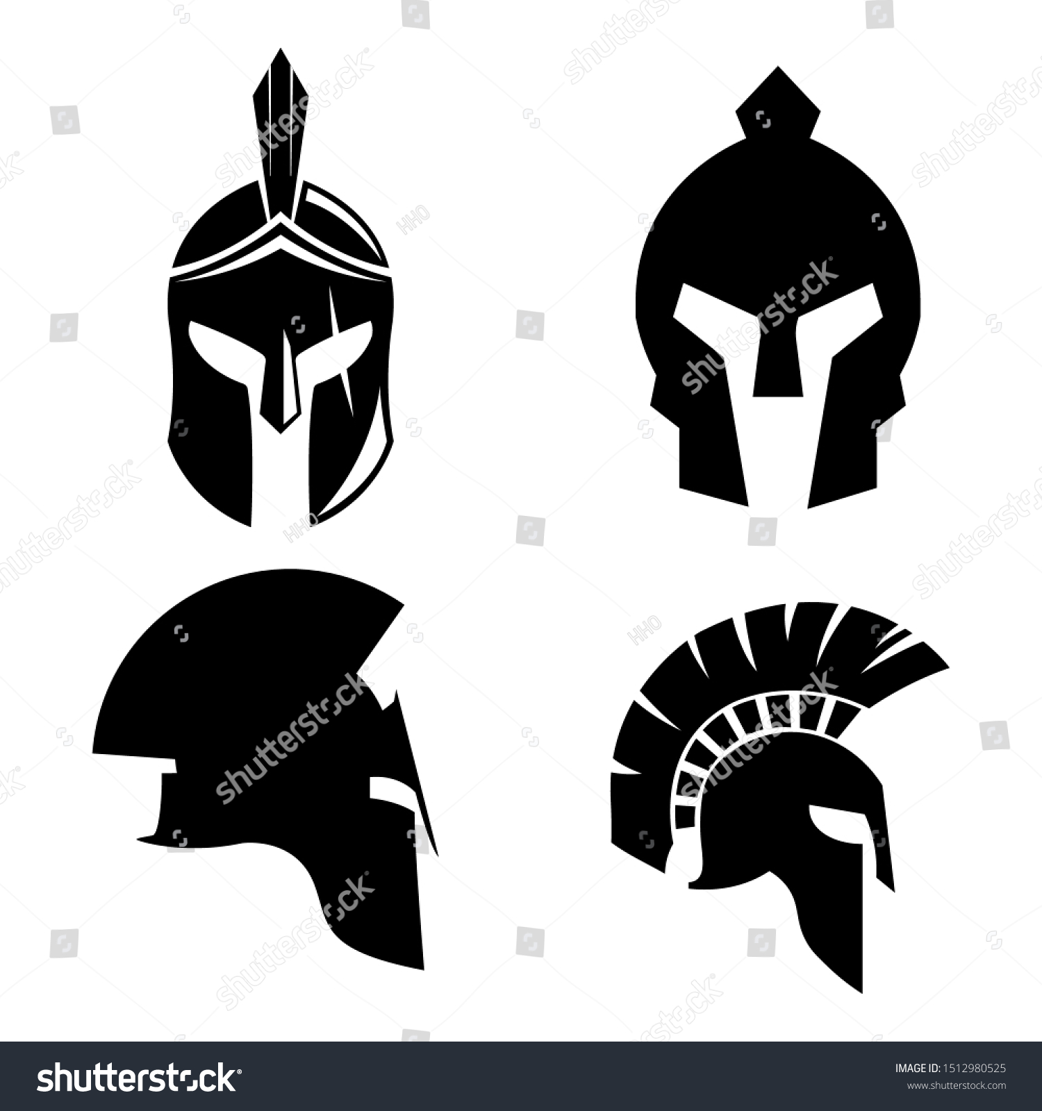 Silhouettes Spartan Helmet Isolated Background Vector Stock Vector ...