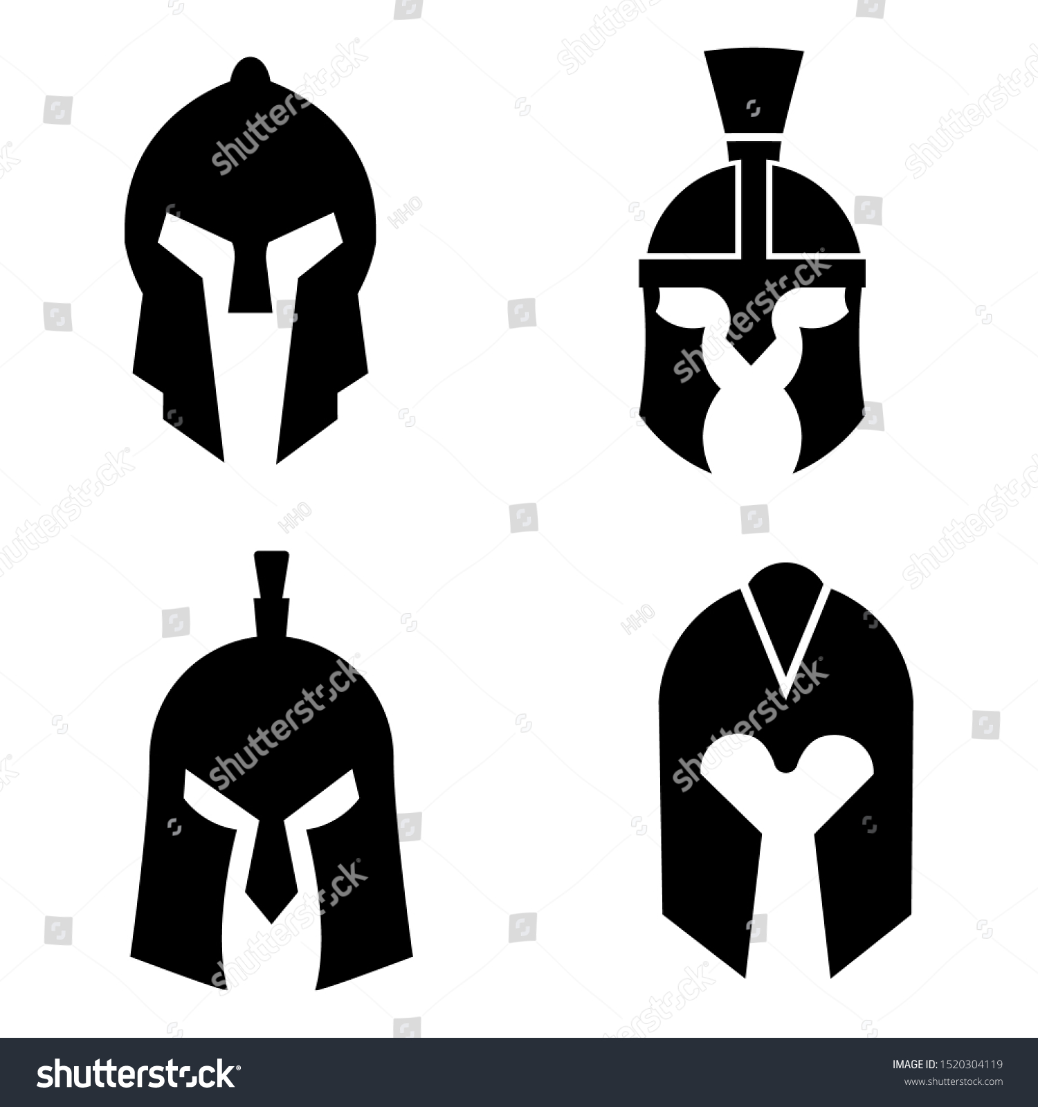 Silhouettes Spartan Helmet Isolated Background Vector Stock Vector ...