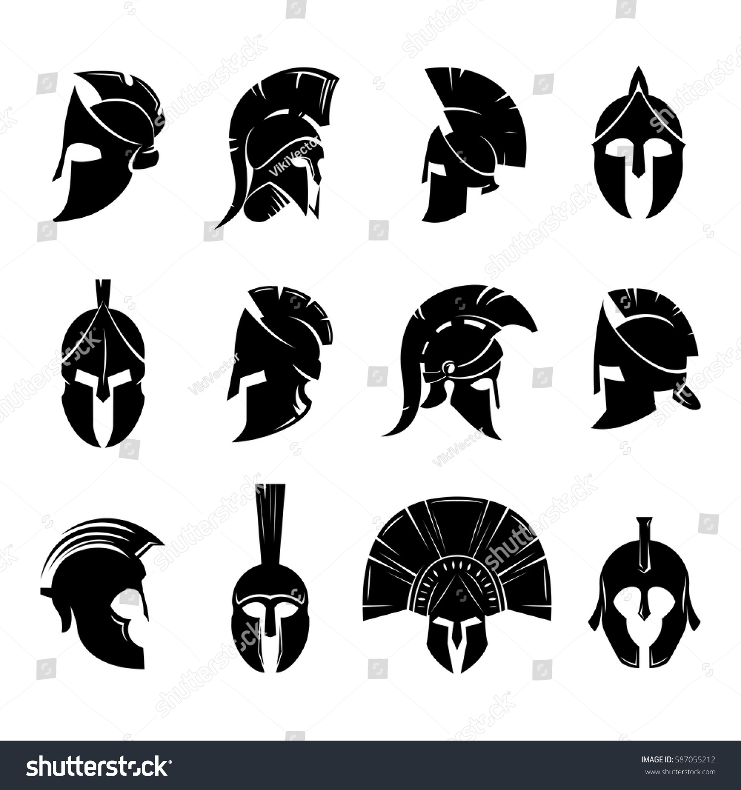 Silhouettes Spartan Helmet Isolated Background Vector Stock Vector ...