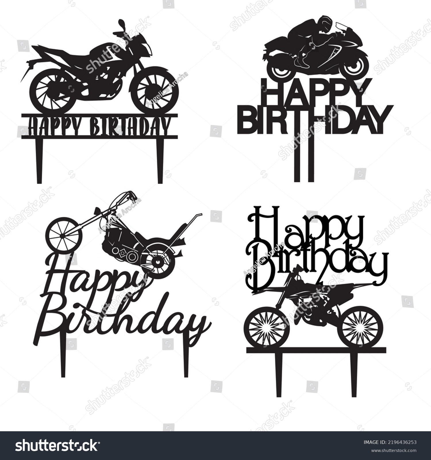 SVG of Silhouettes topper Happy birthday, motorcycle, motorbike, bike svg