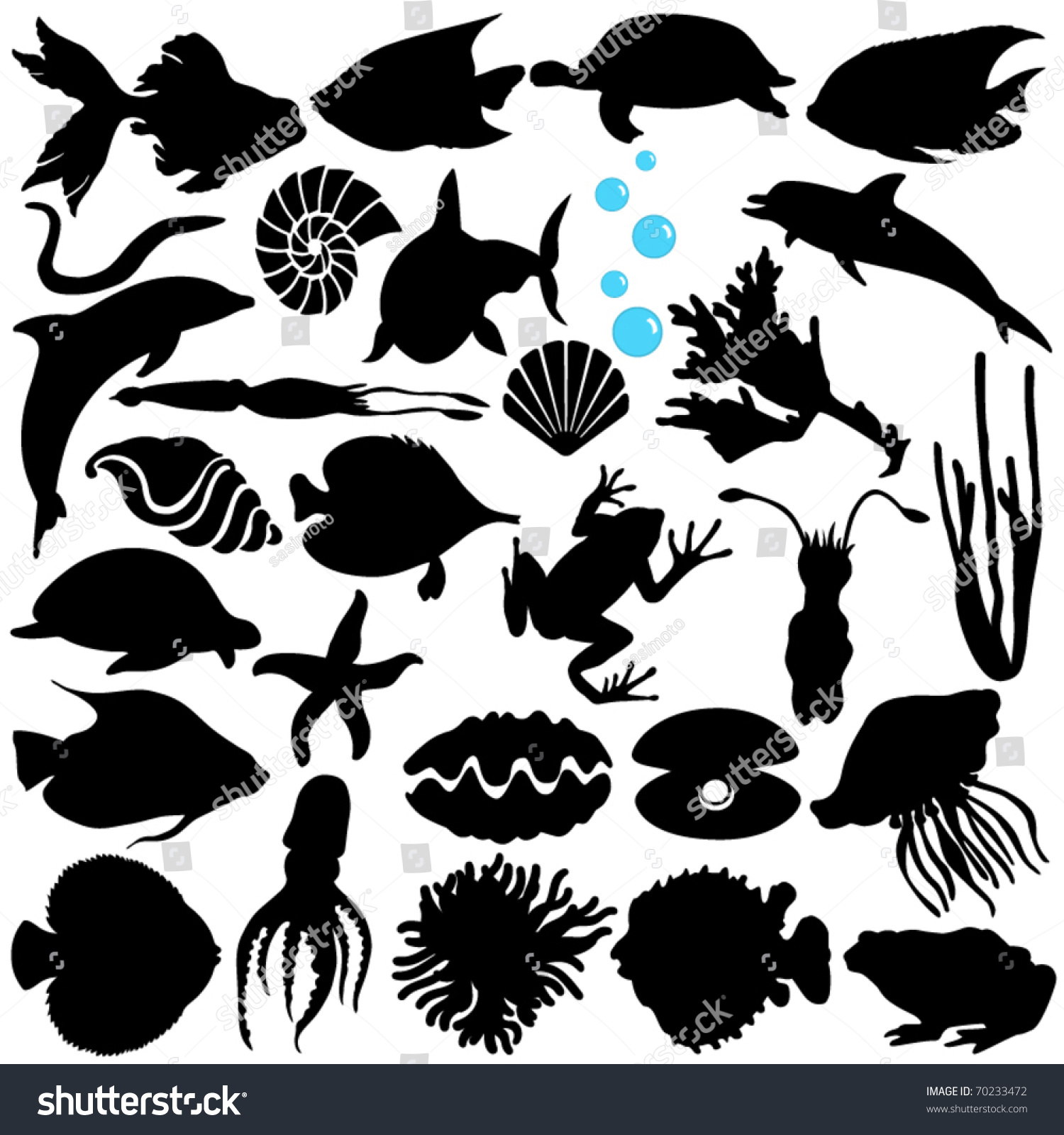 Silhouettes Vector Fish Sea Life Marine Stock Vector 70233472 ...