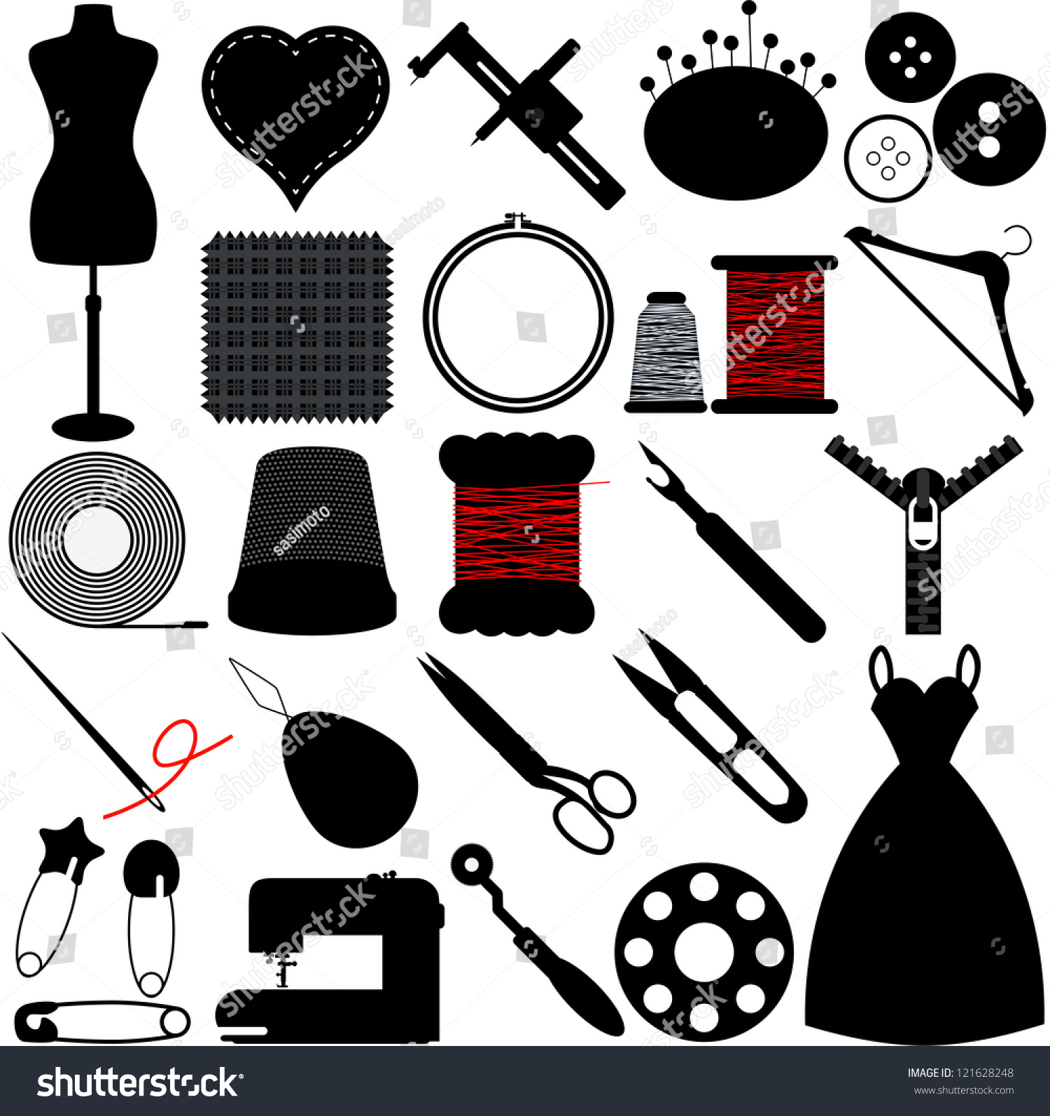 Silhouettes Vector Of Sewing Tools, Handicraft Tailor Accessories ...