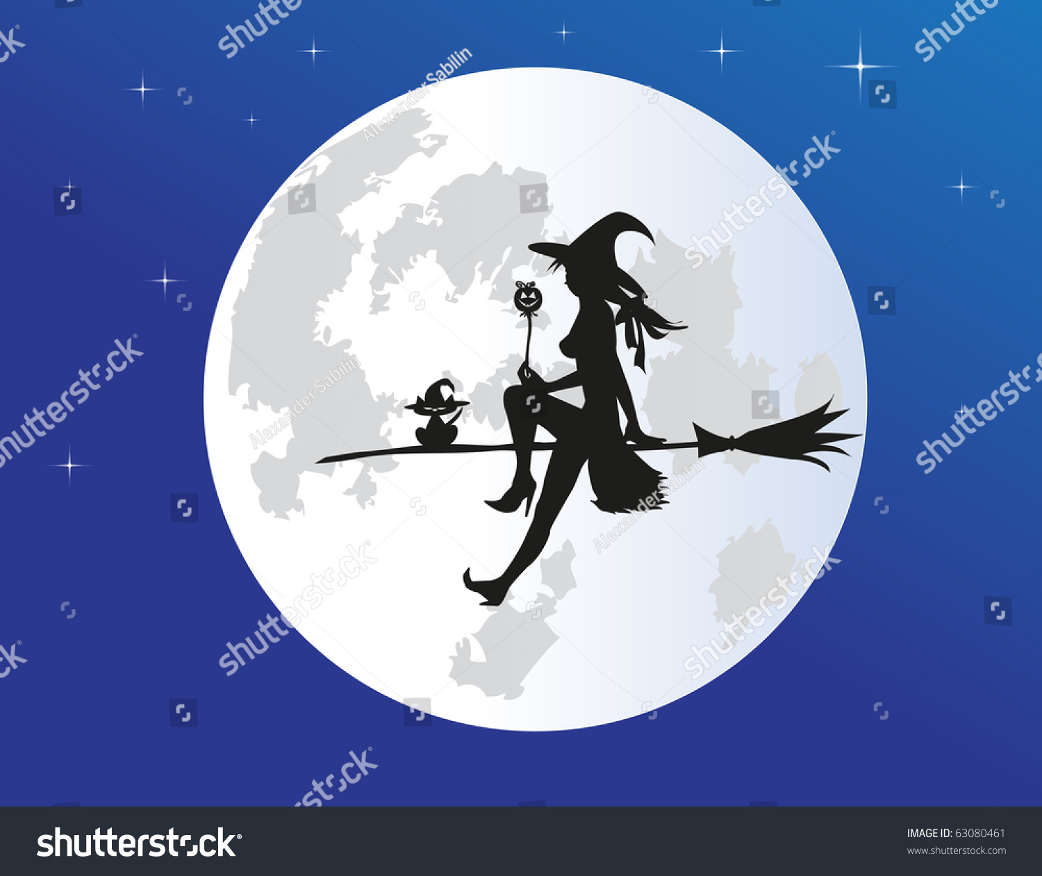 Silhuette Witch Flying On Broom Full 库存矢量图（免版税）63080461 Shutterstock 