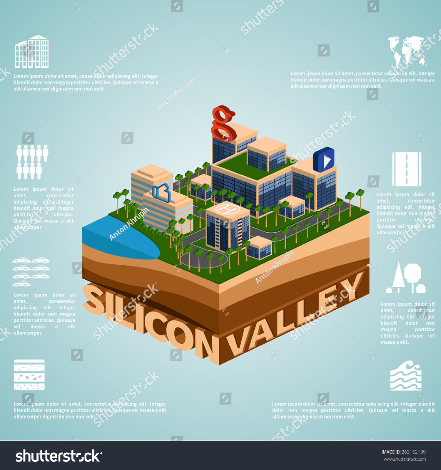 Silicon Valley Set Detailed Isometric Vector Stock Vector Royalty Free