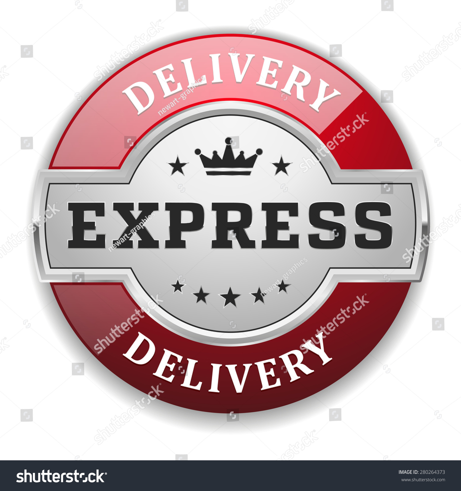 Silver Express Delivery Badge With Red Border On White Background Stock ...