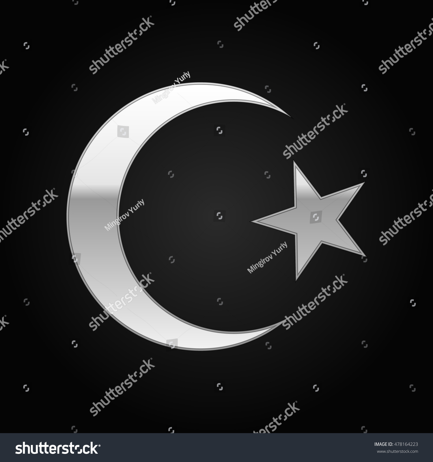 Silver Islam Symbol Icon On Black Background. Vector Illustration ...